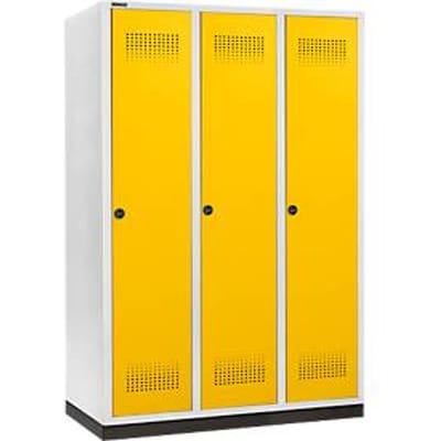 Schäfer Shop Genius Kledinglocker met fitting, 3 compartimenten, 400 mm compartimentbreedte, veiligheidsdraaigrendelslot, lichtgrijs/koolzaadgeel