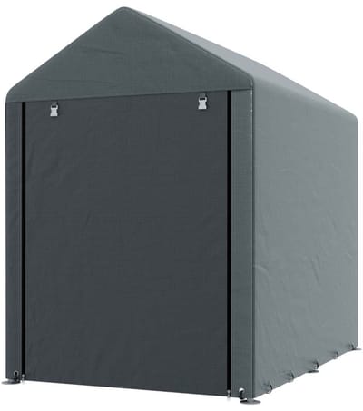 Tuinopslag Schuur Stevig en Duurzaam Stalen Frame Inclusief Grondankers en Expansieschroeven PE Doek Beschermt Tegen Lichte Regen en UV Straling Gemakkelijk Toegankelijk Geschikt voor Fiets, Motor en Tuingereedschap Opslag 120x180x160 cm Donkergrijs