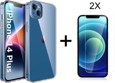 Hoesje geschikt voor iPhone 14 Plus Back Cover Hoesje - Transparant Silicone case met 2X iPhone 14 Plus Screenprotector - Tempered Glass - EPICMOBILE