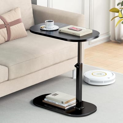 Bijzettafel C-vorm - Salontafel Verrijdbaar - Laptop Gebruik - In Hoogte Verstelbaar - 45x30 cm - Zwart