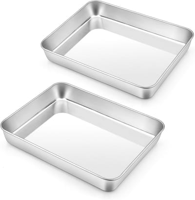 Set van 2 RVS Bakplaten, Rectangulaire Diepe Bakvorm voor Taarten en Roosteren, Oven- en Vaatwasserbestendig, 23.8 x