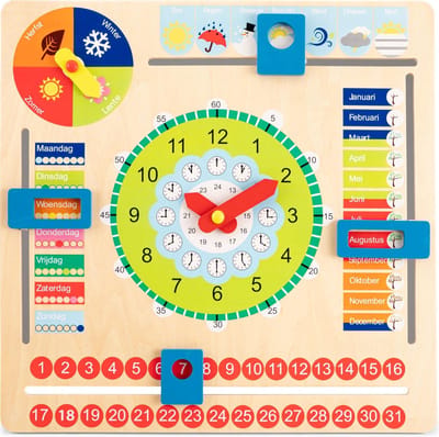 New Classic Toys® Houten Kalenderklok - Leer Klokkijken - Leerklok - Weet jij welke dag het is? Hoe laat is het? Schijnt de zon? - Dagen, Maanden, Seizoenen & Weer - Educatief Speelgoed - Vanaf 3 Jaar