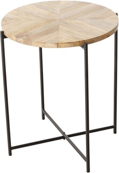 bijzettafel visgraat - metaal zwart - hout koffietafel 53x46cm.