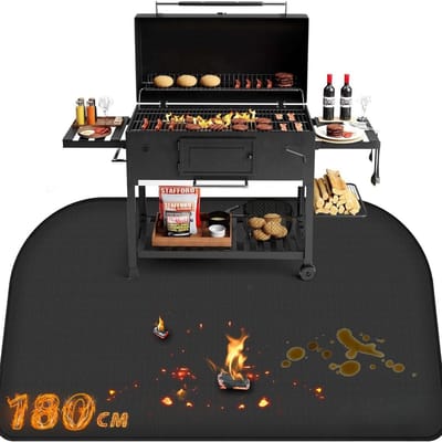 Famanu – Vuurvaste onderlegger - 180 x 100 cm - opvouwbare grillmat - vloerbescherming - grillonderlegger - siliconen glasvezel - hittebestendig - waterbestendige grillmat voor barbecue - open haard - vloer - gazon en
