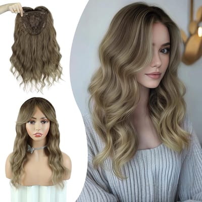 Wavy Synthetic Clip-in Haarstukken voor Vrouwen van 48 cm - Perfect voor Dunner Haar in Bruin en Cyan Grijs