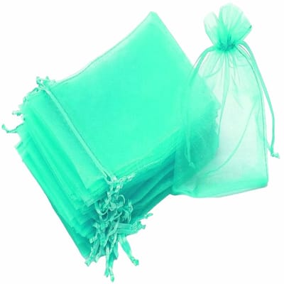 Fako Bijoux - 100 Organza Zakjes - 9x12 cm - Feestzakjes - Snoepzakjes - Cadeauzakjes - Sieradenzakjes - Aqua - 9x12cm - 100 Stuks