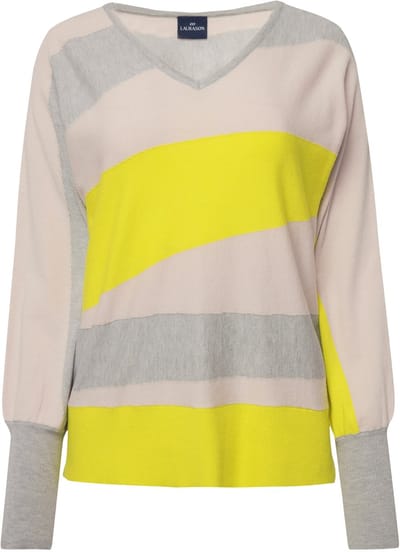 Laurasøn - Dames - Trui asymmetrische blokstrepen kimono-pasvorm V-hals - Zacht graniet - Maat M