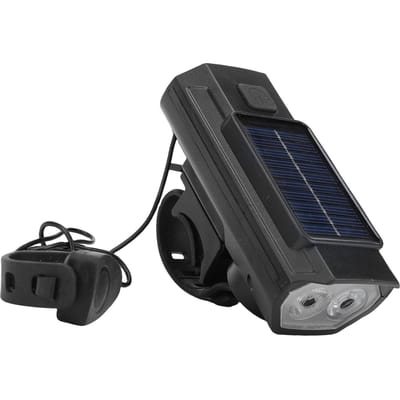 Éclairage de vélo solaire Étanche Anti   Haute Luminosité Klaxon de vélo solaire intégré Feu avant pour le cyclisme nocturne black