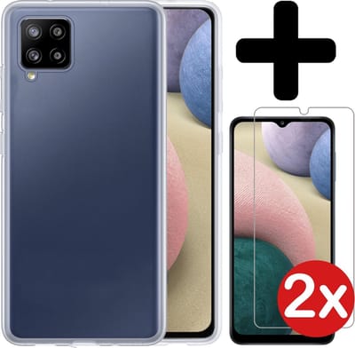 Hoesje - Met 2x Screenprotector - Geschikt voor Samsung Galaxy A12 - Sterk & Shockproof - Telefoon Hoes - Back Cover - Siliconen Case - Telefoonhoes - Transparant