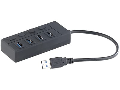 USB 3.0-hub met 4 poorten, afzonderlijk schakelbaar, tot 5 Gbit/s