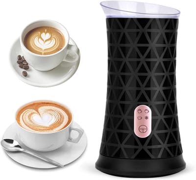 KZQ Multifunctional Electric Milk Frother 4-in-1 Professionele Zwarte Melkopschuimer voor Koude en Warme Dranken 430ml Capaciteit Automatische Uitschakeling Geschikt voor Cappuccino Latte Macchiato met 3 Opzetstukken