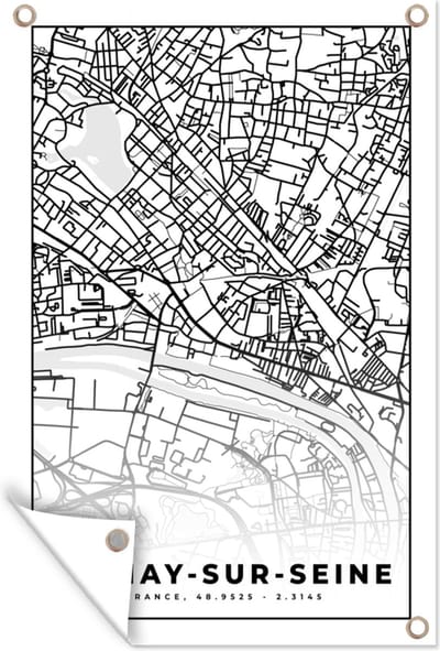 Muurdecoratie Stadskaart - Plattegrond - Kaart - Frankrijk - Épinay-sur-Seine - Zwart wit - 120x180 cm - Tuinposter - Tuindoek
