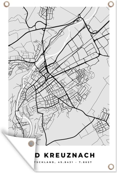 Muurdecoratie Stadskaart - Bad Kreuznach - Plattegrond - Kaart - Duitsland - 120x180 cm - Tuinposter - Tuindoek