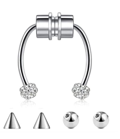 Cabantis Punk Neuspiercing - Fake Piercing - Neusring - Oorbellen - Festival - Magnetisch - Uitwisselbaar - Zilverkleurig 3 delig