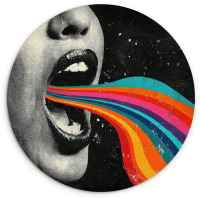 WallCircle® Wandcirkel 120x120 cm - Muurcirkel Mond - Golven - Regenboog - Muurdecoratie woonkamer - Wanddecoratie slaapkamer - Kamer decoratie accessoires - Ronde schilderijen XXL