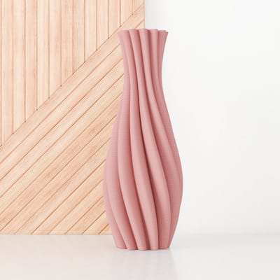 Fleuriek - Vloervaas Roze - H50 cm - Elegante hoge vaas van gerecycled kunststof met gestreept patroon- Spiraal vaas voor pampas pluimen