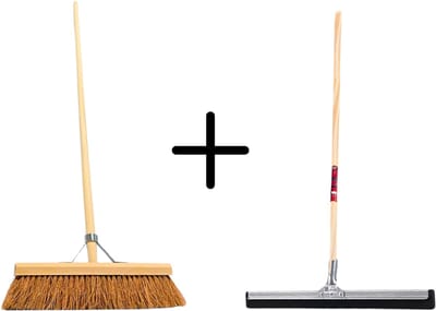Synx Tools Coco Binnenbezem 40cm + Vloertrekker 35cm met Steel 150cm - Zaalveger – Vloerreiniger – Moppen - Zachte bezem kokos Met steel 150cm