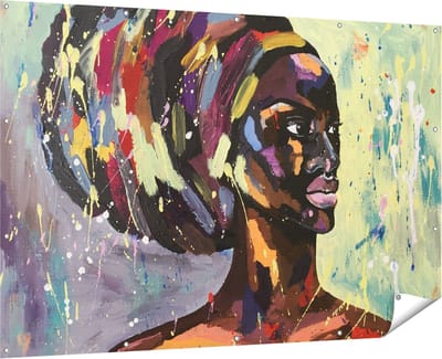 Gards Tuinposter Getekende Afrikaanse Vrouw - Abstract - 180x120 cm - Tuindoek - Tuindecoratie - Wanddecoratie buiten - Tuinschilderij