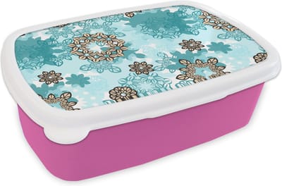 Broodtrommel Roze - Lunchbox - Brooddoos - Tiener - Mandala - Patronen - 18x12x6 cm - Kinderen - Meisje