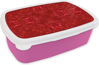 Broodtrommel Roze - Lunchbox - Brooddoos - Kristal - Rood - Caleidoscoop - Design - Patronen - 18x12x6 cm - Kinderen - Meisje