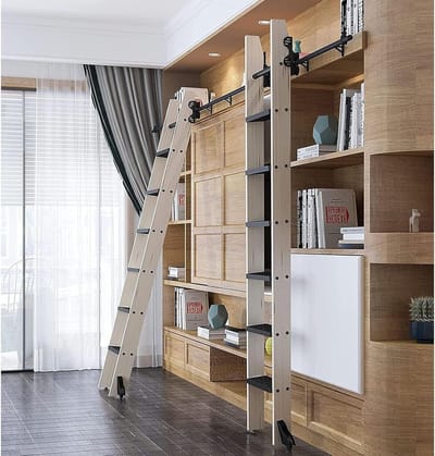 Bibliotheek Ladder Hardware - Roller Systeem - Ruimte Bereiken - Duurzaam Koolstofstaal - Verstelbare Lengte - Zwart