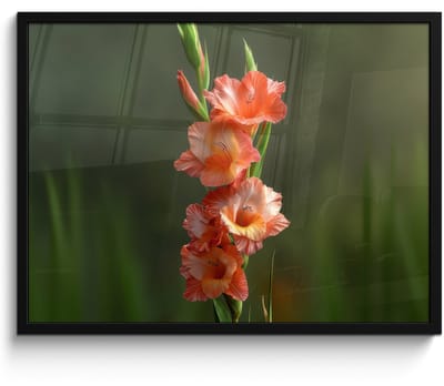 Poster in lijst - Fotolijst 70x50 cm - Posters - Bloem - Gladiolen - Zalmroze - Posterlijst zwart - Decoratie - Wanddecoratie woonkamer - Muurdecoratie slaapkamer