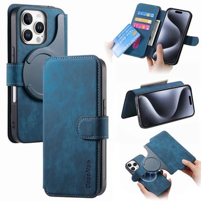CaseNeo Hoesje - Geschikt voor iPhone 16 Pro Hoesje - CaseNeo 2-in-1 Book Case & Back Cover - MagSafe Compatible - Blauw