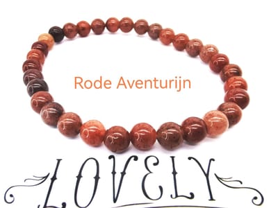 Armband – Edelsteen – Rode Aventurijn - 6mm Kralen - 18 cm - Werking - helpt je door te zetten in moeilijke situaties.