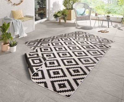 Flycarpets Omkeerbaar Vloerkleed - Binnen & Buitenkleed Malta- Zwart / Creme - 240x340 cm