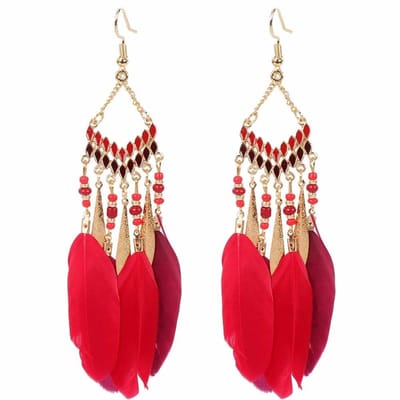 Fako Bijoux® - Oorbellen - Bohemian - Veren - Retro - Rood