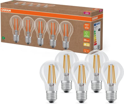 Set van 5 LED Lampen E27 Warm Wit 2700K - Gloeilamp Vervangen 60W - Hoge Energiezuinigheid Klasse A