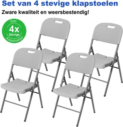 Bardi 4 Delige Klapstoelenset – Vouwstoelenset Zware Kwaliteit, Weersbestending 47 x 54 x 87 cm. – GRIJS