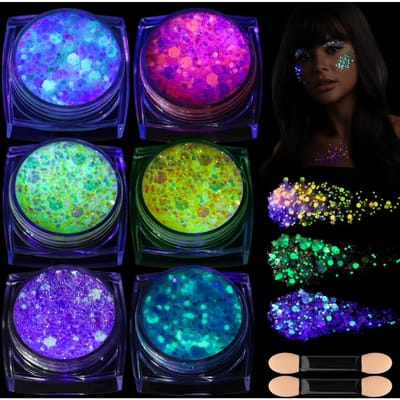 6 Kleuren Glow In The Dark Glitter Gel Gezicht Glitter Gel Lichaam Glitter Haar Glitter Voor Carnaval Make-up Uv Zwart Licht Feest Cheer Raves Festivals United States green