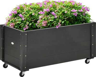 Outsunny Plantenbak van dennenhout met wielen en rem - Moestuinbak - Kweekbak - Plantentafel - Zwart
