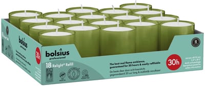 Bolsius Horeca Relight Navullingen 64/52 Olijfgroen (18 stuks)