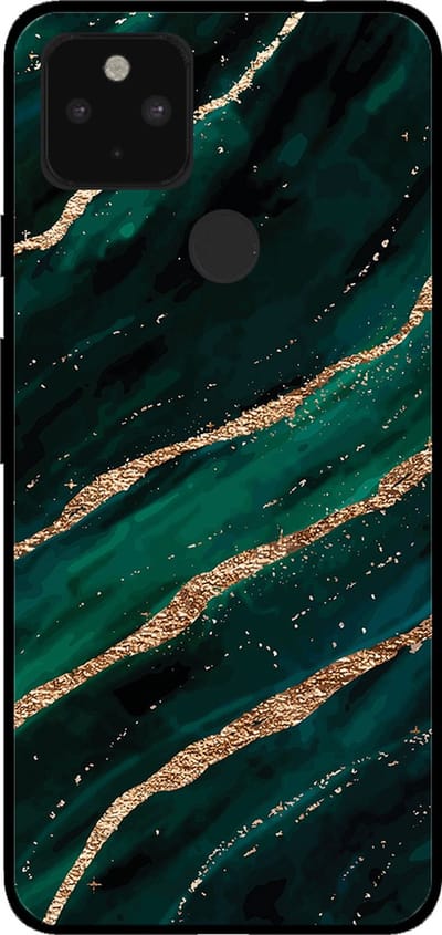 Smartphonica Telefoonhoesje voor Google Pixel 4A 5G met marmer opdruk - TPU backcover case marble design - Groen Goud geschikt voor Google Pixel 4A 5G