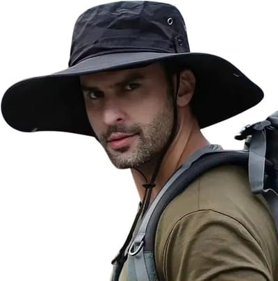 Heren Zonnehoed met UV-Bescherming – Ademende Mesh Vissershoed, Panamahoed, Outdoor Hoed voor Zomer, Wandelen, Vissen, Camping en Trekking - Zwart