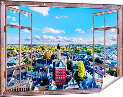 Gards Tuinposter Doorkijk Maastricht Stad met Huizen - 120x80 cm - Tuindoek - Tuindecoratie - Wanddecoratie buiten - Tuinschilderij