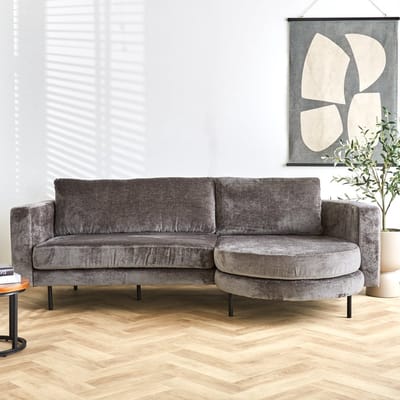 Dimehouse Hoekbank Bella grijs chenille rechts - Chenille - Industrieel - 240 x 95 x 83 cm
