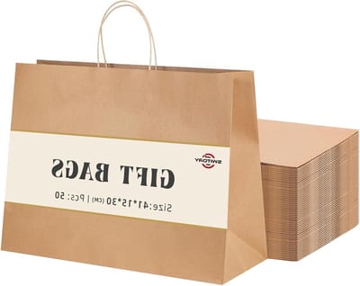 50 stuks kraftpapieren zakken 406 x 15 x 305 cm met handgrepen - bulk bruin papier boodschappentassen - Mechandise Retail Bags - 100% recyclebaar