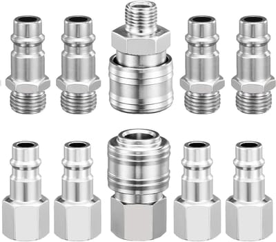 SnelShoppen - 1/4 inch Compressed Air Coupling Kit - 10-delige Pneumatische Verbinding Set - Stalen Quick Couplings en Connectors voor Compressor en L