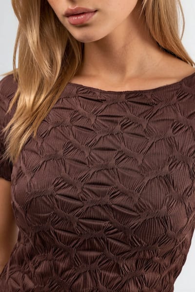 Korte Mouwen Textuur Boothals Slim Fit Cropped T-Shirt