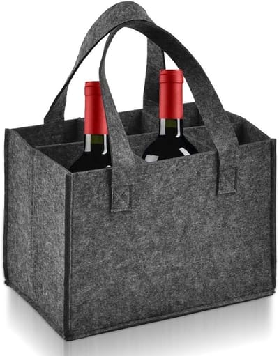 6-vaks Flessentas met Verwijderbare Verdeler, Herbruikbare Tas voor Wijn- en Bierflessen, Grijze Shopping Bag