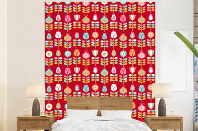 Behang - Fotobehang Patronen - Bloemen - Retro - Rood - Breedte 225 cm x hoogte 280 cm