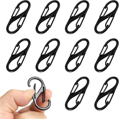 Set van 10 S Clips - Kleine Carabiner Clips voor Sleutels, Outdoor Activiteiten, Wandelen en Kamperen met Dubbele Veer