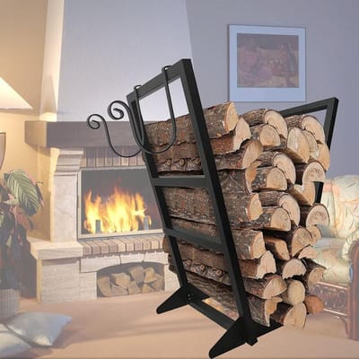 Brandhout Rek - Hout Opslag - Haard Gebruik - Zwaar Staal - 81 cm - Zwart