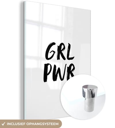 MuchoWow® Glasschilderij 120x160 cm - Schilderij acrylglas - Spreuken - Grl pwr - Meisjes - Quotes - Kinderen - Foto op glas - Schilderijen