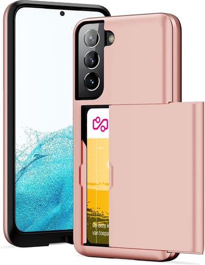 Hoesje met Pasjeshouder geschikt voor Samsung Galaxy S22 - Back Cover SlideCase Roségoud
