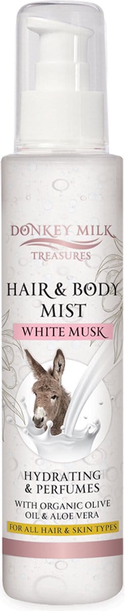 Donkey Milk Hair & Body Mist White Musk – Luxe Hydraterende Mist met Ezelsmelk, Aloe Vera & Verleidelijke White Musk (100ml)
