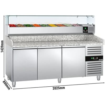 GGM Gastro Pizzakühltisch ECO - 2000x800mm - mit 3 Türen - inkl. Kühlaufsatzvitrine - 9x GN 1/3 Zilver